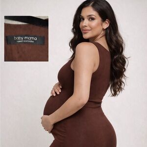Baby Mama Naked Wardrobe Maternity The New Sleeveless Mama Romper Brown Size M